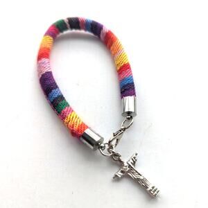 Multi Color Rainbow Christian Christ The Redeemer Charm Cord Bracelet